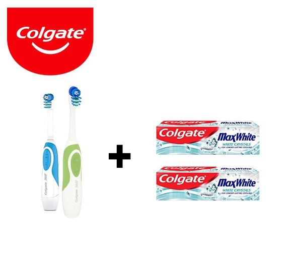 2 מברשות שיניים חשמלית COLGATE מבוגרים + 2 משחות שיניים קולגייט