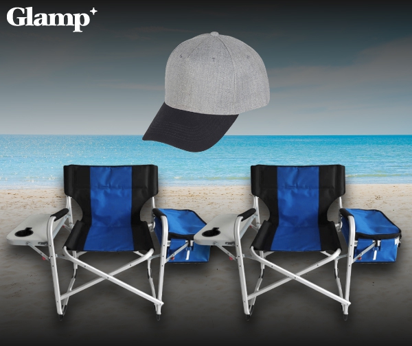 חבילת קמפינג - זוג כסאות קמפינג איכותיים מתקפלים + זוג צידניות + כובע מתנה! GLAMP