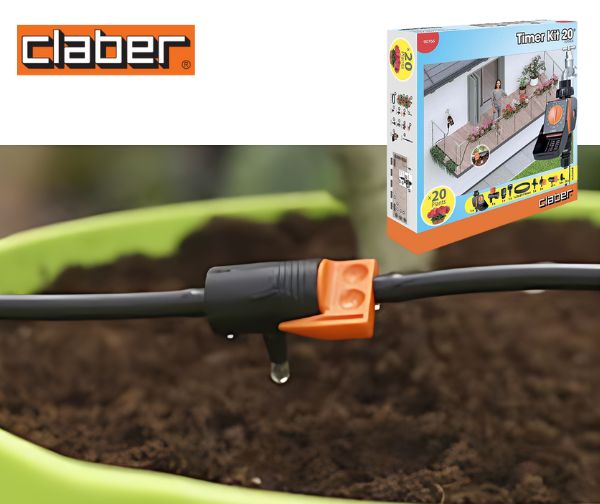 סט השקיה עם טיימר ל-20 עציצים מבית המותג CLABER איטליה - יבואן רשמי