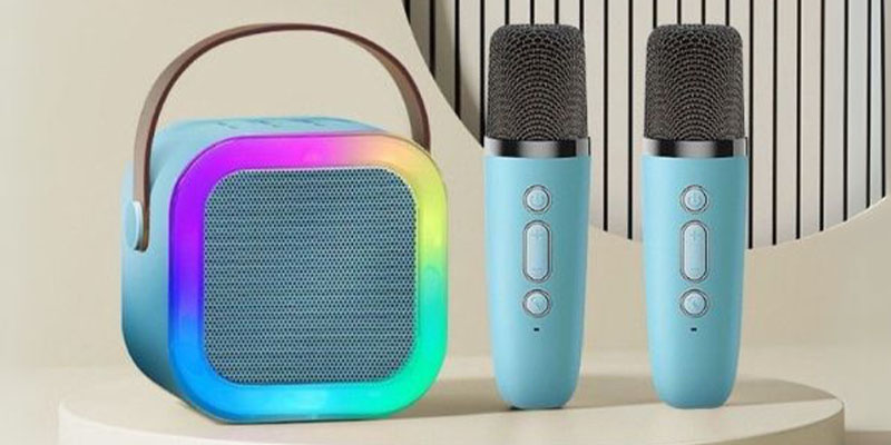 ערכת קריוקי מיני + זוג מיקרופונים אלחוטיים