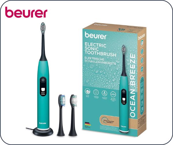 מברשת שיניים חשמלית מעוצבת beurer + ראש נוסף