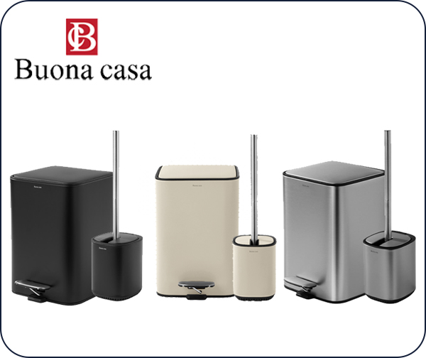פח 5L ומברשת שירותים תואמת -דגם Cube מבית Buona Casa