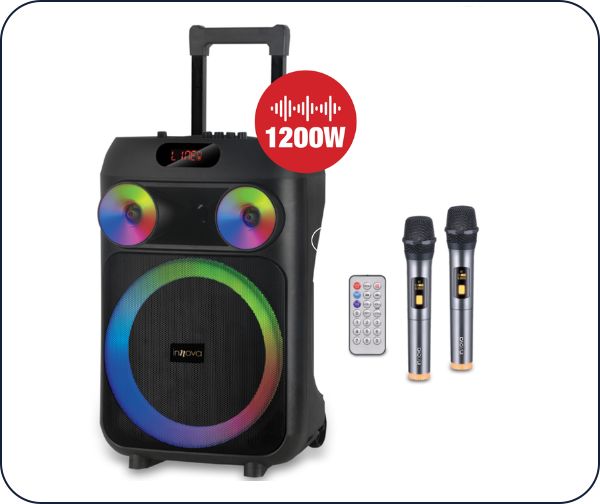 רמקול קריוקי נייד 12" + 2 מיקרופונים