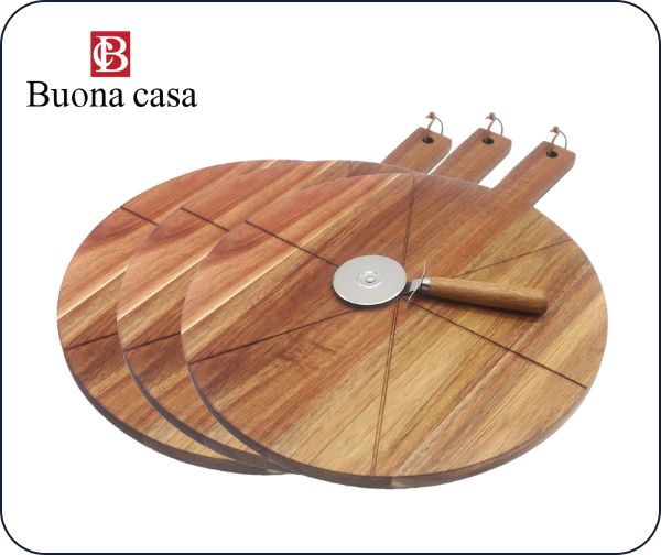 מארז חובבי פיצה - 3 קרשי פיצה וסלייסר מבית Buona Casa