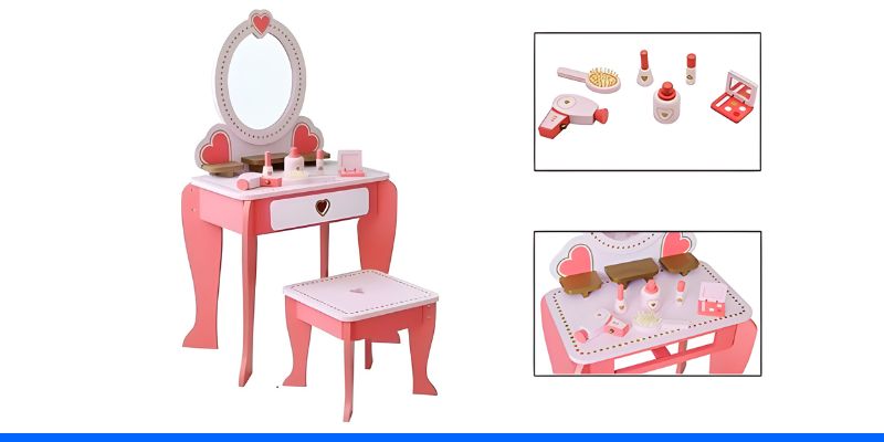 סט שידת איפור לילדים עם שרפרף ומראה מבית מאמא יוקרו