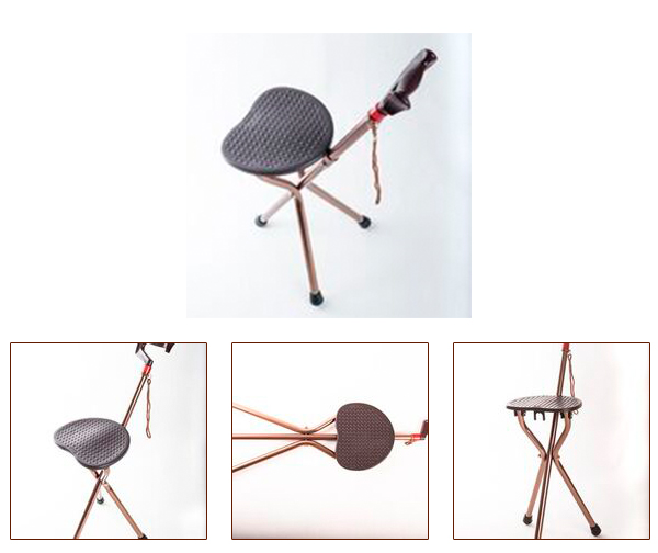 מקל הליכה עם כסא מתקפל בעל 3 רגליים בבסיס, לעמידה עצמית