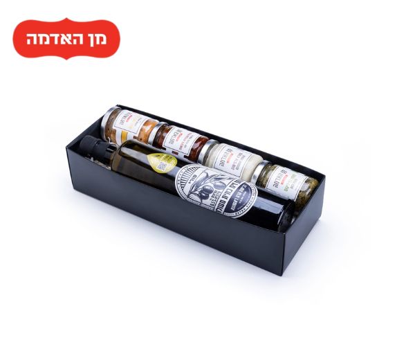 מארז ישראלי - שמן, זית וממרחים לחג השבועות מבית מעדניית מן האדמה