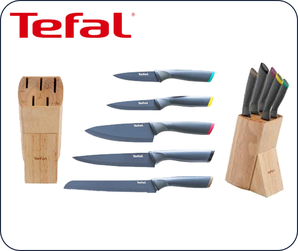 סט 5 סכינים מהודר עם מעמד עץ מבית TEFAL